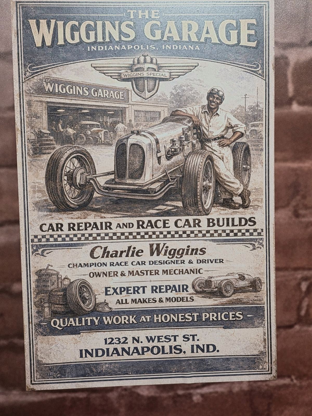 Wiggins Garage: car repair and race car builds, 1232 N. West St., Indianapolis.